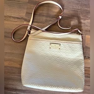 Kate Spade- spade print textured cream crossbody